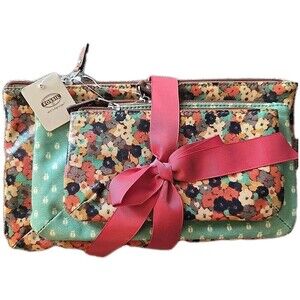 3 Pc Fossil Keyper BOHO Floral Dotted Makeup Cosmetic Pouch Set Fall NWT